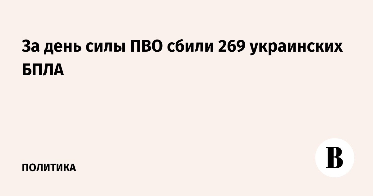 За день силы ПВО сбили 269 украинских БПЛА