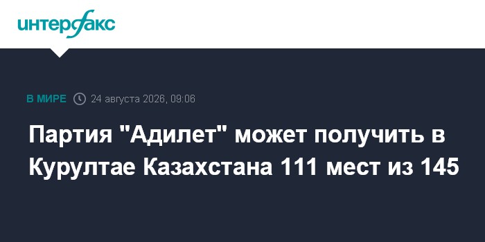 Партия "Адилет" может получить в Курултае Казахстана 111 мест из 145