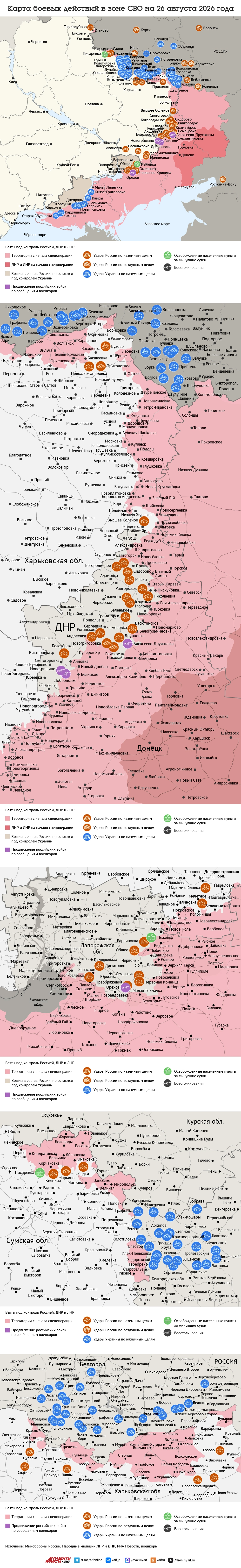 Карта боевых действий в зоне СВО на 26 августа 2026 года