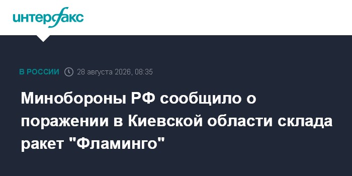 Минобороны РФ сообщило о поражении в Киевской области склада ракет "Фламинго"