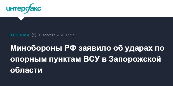 Минобороны РФ заявило об ударах по опорным пунктам ВСУ в Запорожской области