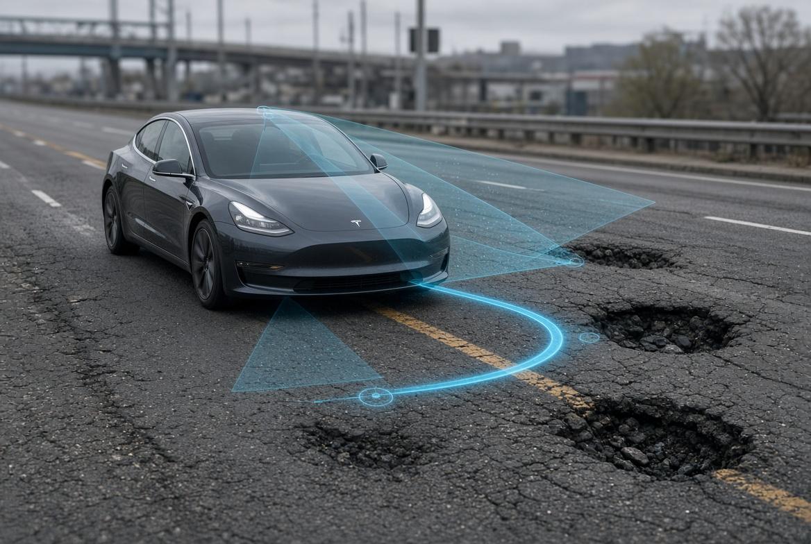 Автомобили Tesla будут сами объезжать выбоины