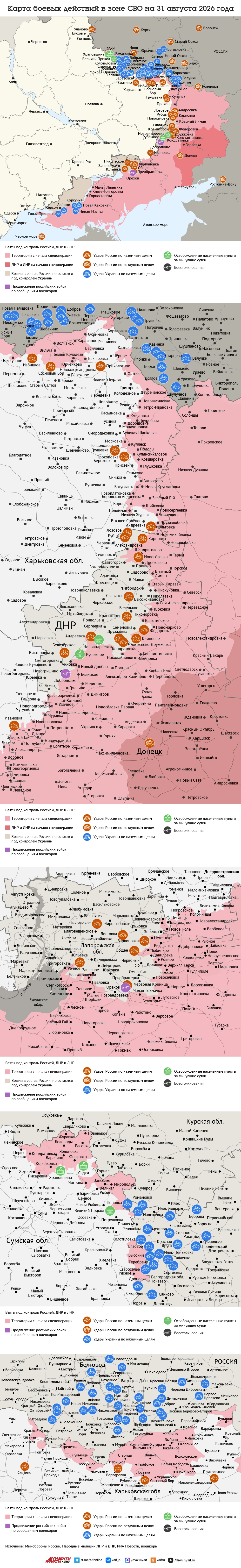 Карта боевых действий в зоне СВО на 31 августа 2026 года