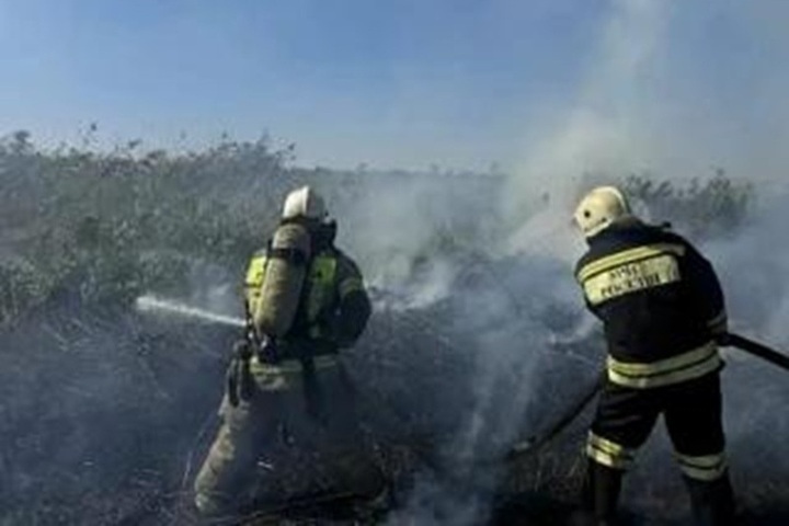В райцентре Калмыкии горела сухая трава