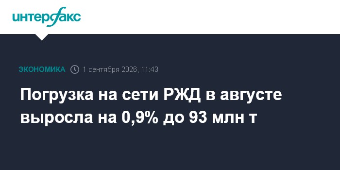 Погрузка на сети РЖД в августе выросла на 0,9% до 93 млн т