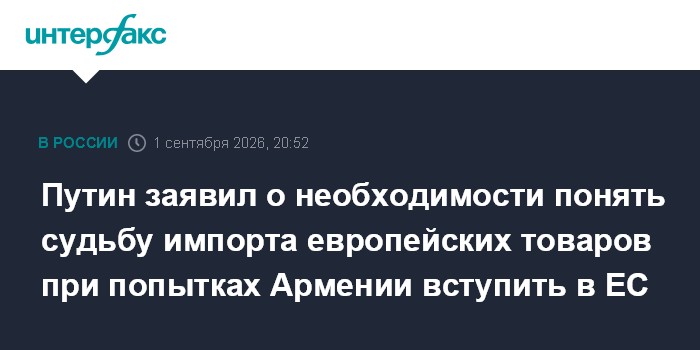 Путин заявил о необходимости понять судьбу импорта европейских товаров при попытках Армении вступить в ЕС