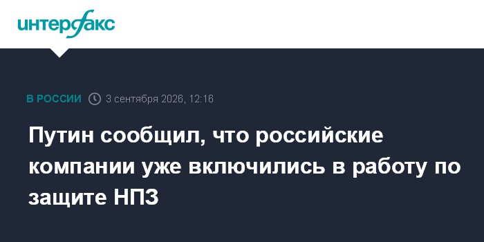 Путин сообщил, что российские компании уже включились в работу по защите НПЗ