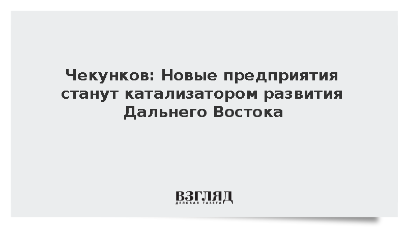 Чекунков: Новые предприятия станут катализатором развития Дальнего Востока