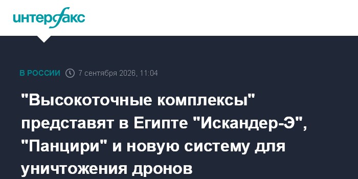 "Высокоточные комплексы" представят в Египте "Искандер-Э", "Панцири" и новую систему для уничтожения дронов