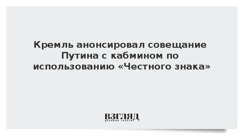 Кремль: Путин проведет совещание с кабмином по использованию «Честного знака»