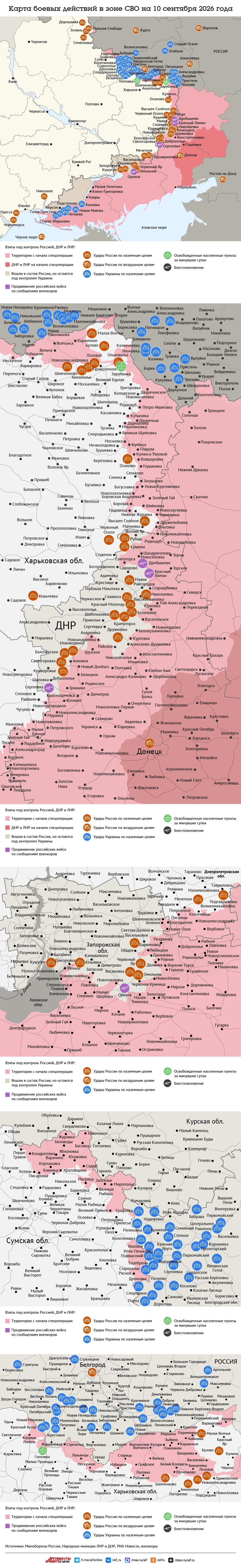 Карта боевых действий в зоне СВО на 10 сентября 2026 года