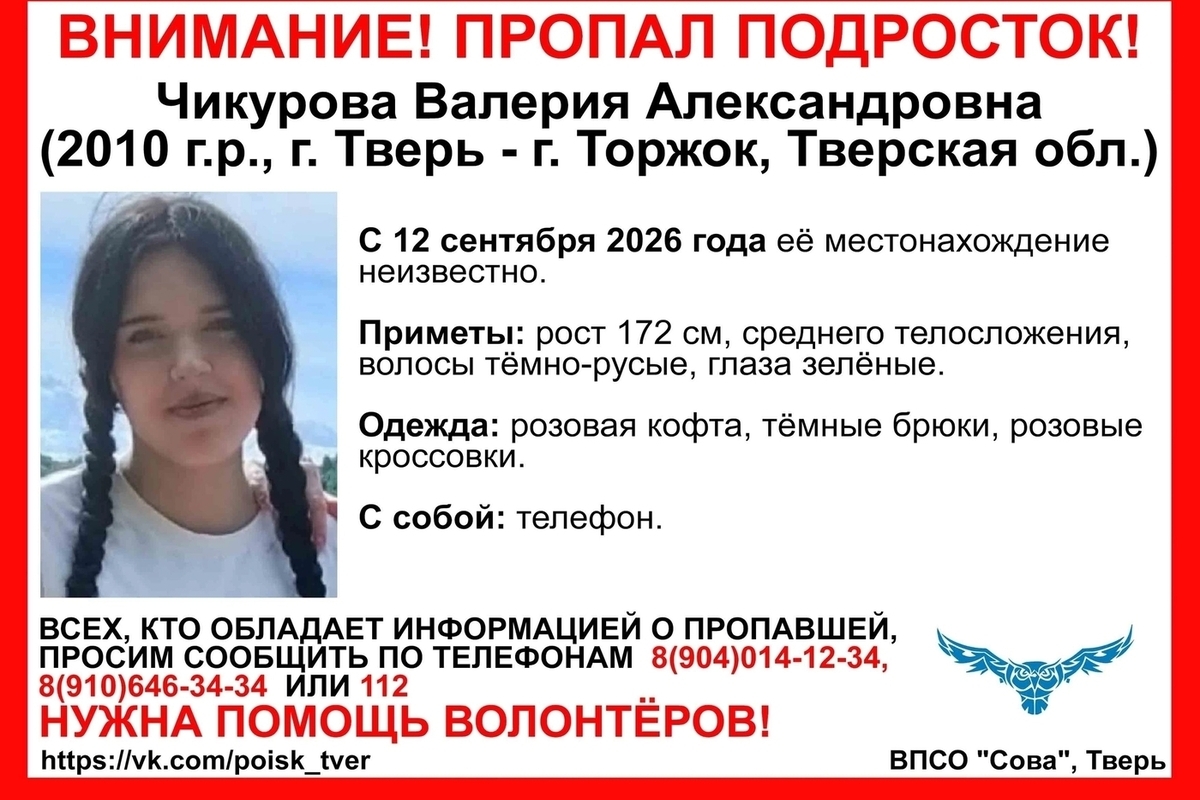 Девочка-подросток пропала в Тверской области