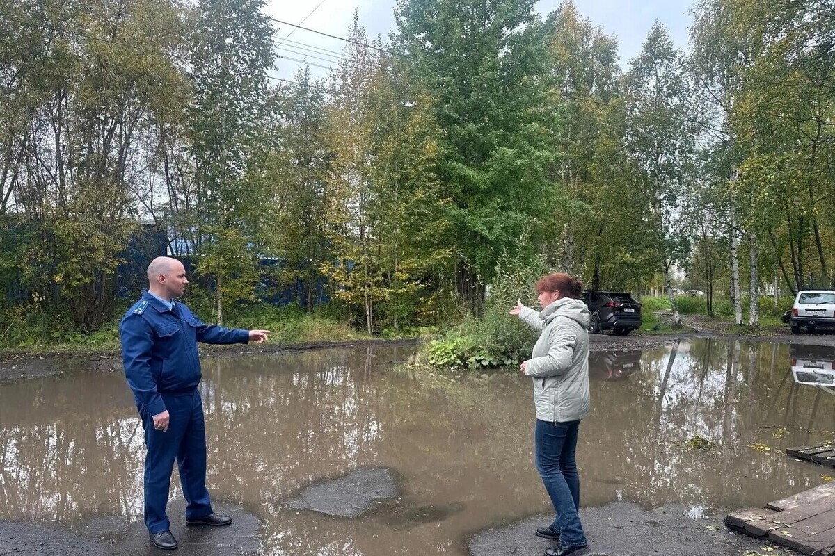 Прокурор Архангельска осмотрел гигантскую лужу в Сульфате, ставшую мемом