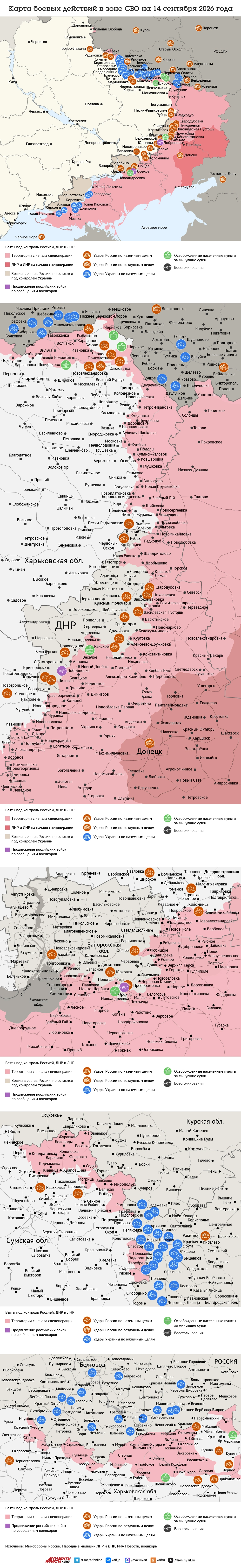 Карта боевых действий в зоне СВО на 14 сентября 2026 года