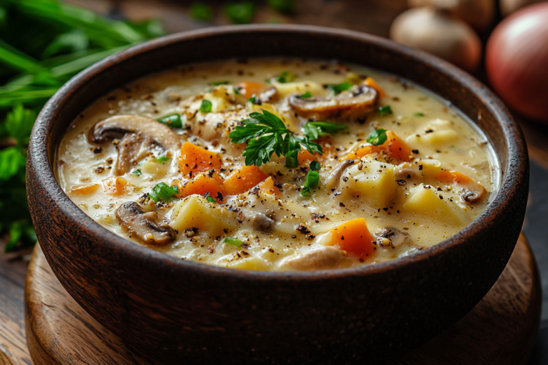 Никаких сливок и муки: сырный суп с грибами и курицей — семья просит готовить его каждый день