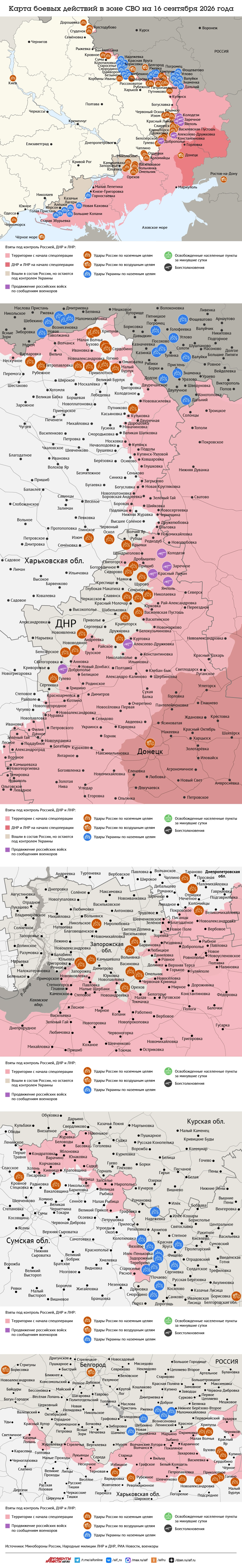 Карта боевых действий в зоне СВО на 16 сентября 2026 года