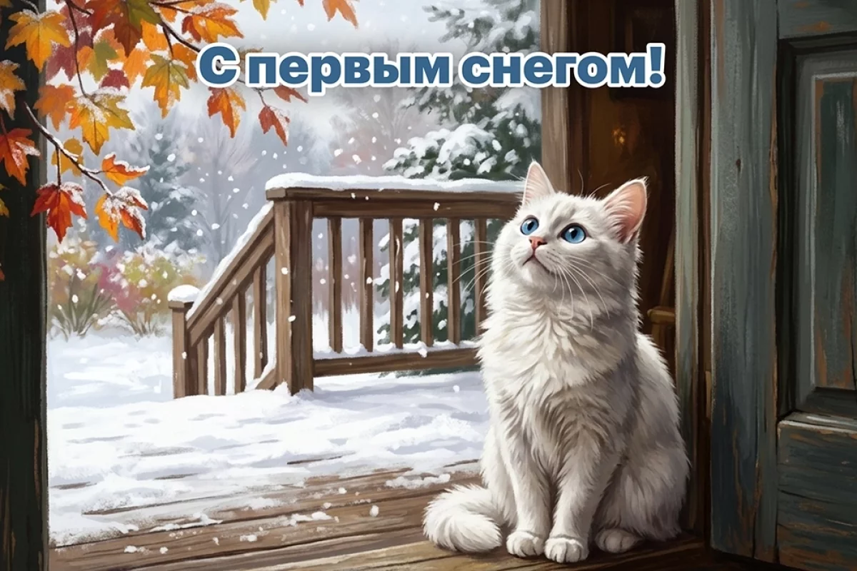 20+ открыток с первым снегом. Красивые картинки с котиками и снежинками