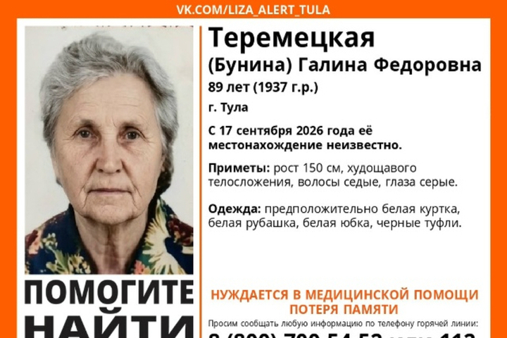 В Туле пропала нуждающаяся в помощи 89-летняя Галина Теремецкая