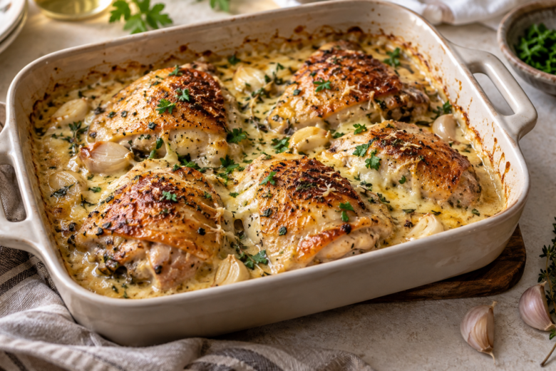Куриные бедра заливаю сливками с чесноком — и в духовку: нежное мясо и ароматная подлива к гарниру без стояния у плиты