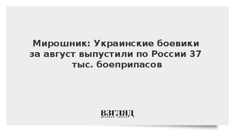Мирошник: Украинские боевики за август выпустили по России 37 тыс. боеприпасов