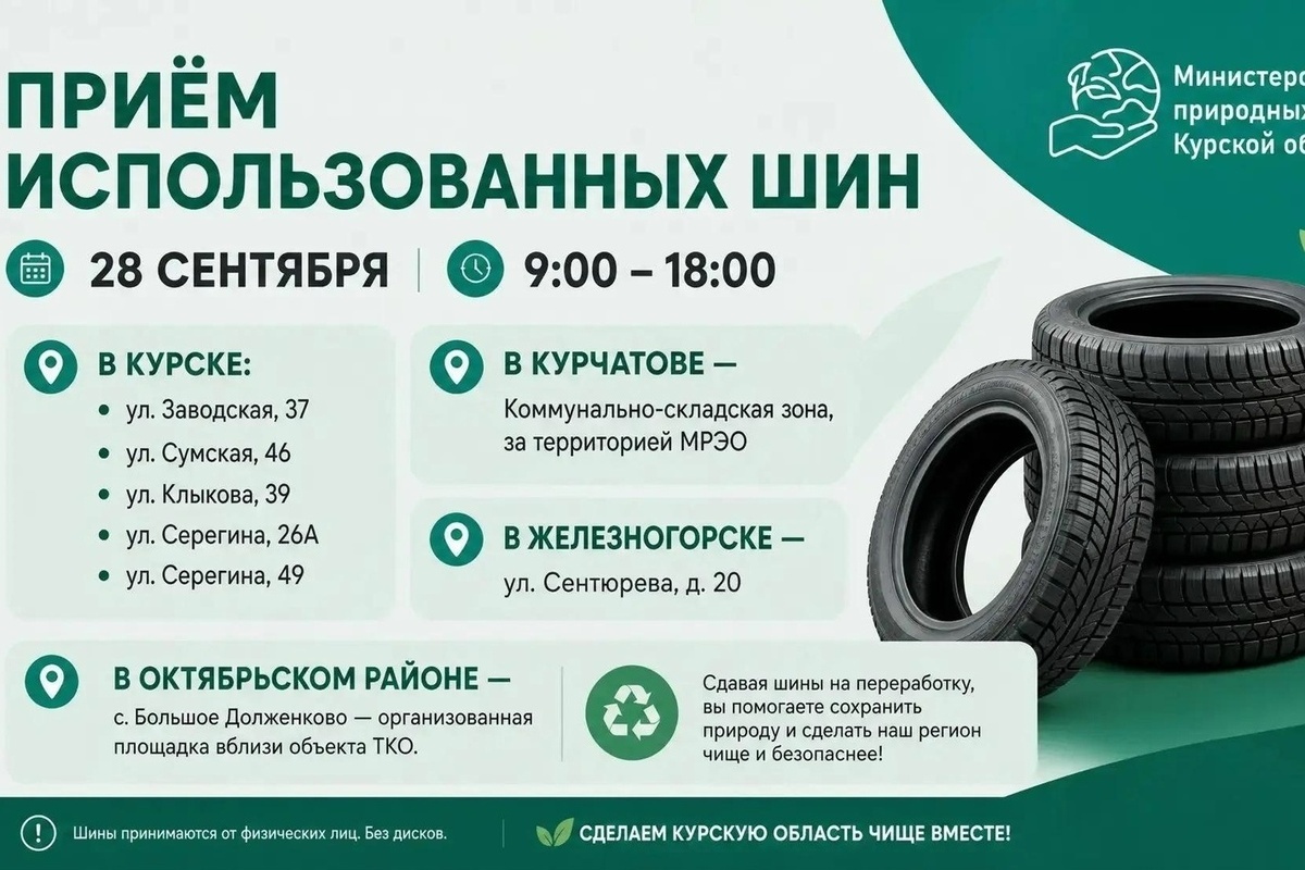 Куряне 28 сентября могут сдать старые шины: адреса площадок