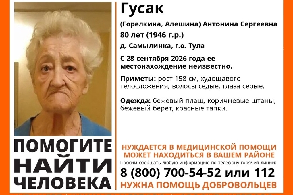 В Туле разыскивают 80-летнюю старушку в красных тапках