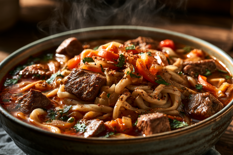 Лагман готовлю по-домашнему: тесто на яйцах, мясо с овощами — и никаких полуфабрикатов
