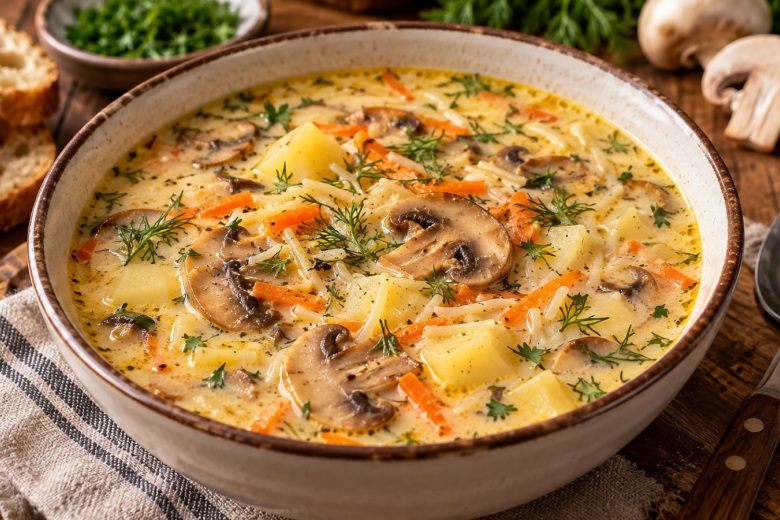 Без мяса и долгого бульона, но сытный и сливочный: суп с шампиньонами и плавленым сыром — вкуснота для осеннего обеда