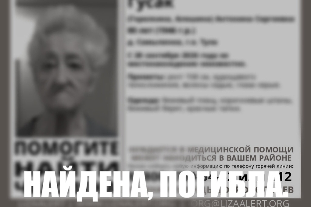 Пропавшая под Тулой 80-летняя пенсионерка найдена погибшей