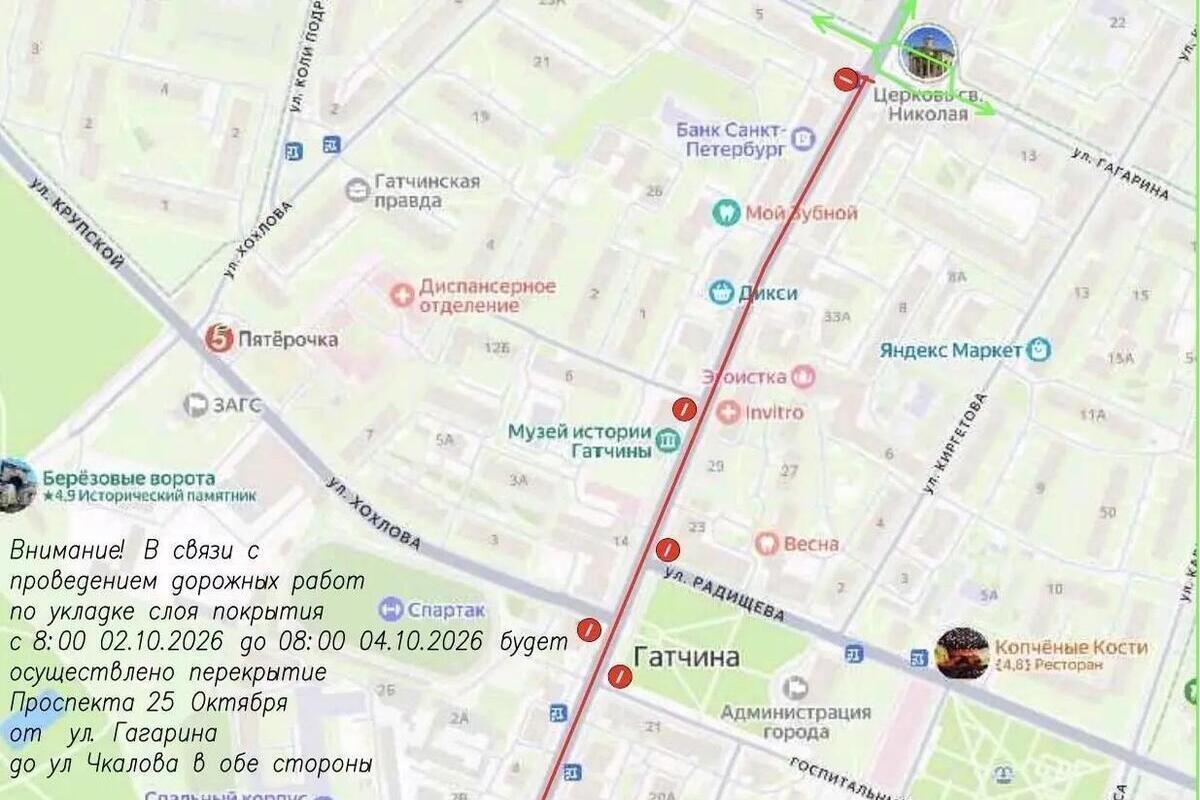 В Гатчине в течение двух дней будут асфальтировать проспект 25 Октября