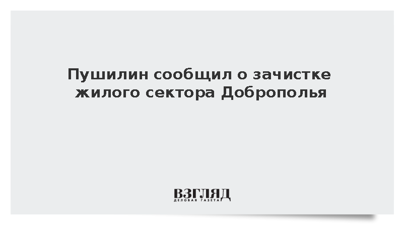 Пушилин: ВС России зачистили жилой сектор в восточных районах Доброполья