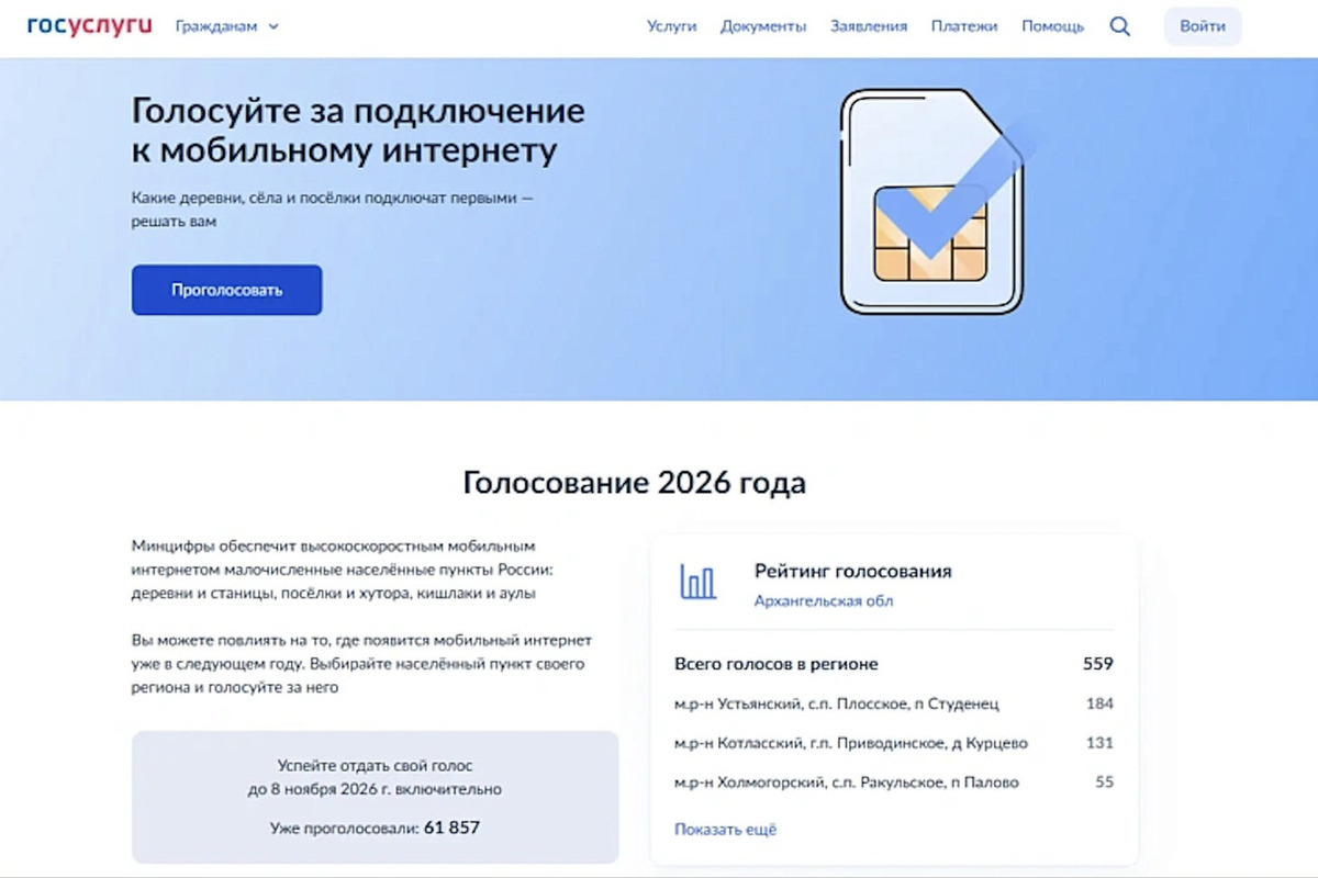 Поморье голосует за сёла, где в 2027 году проведут мобильный интернет