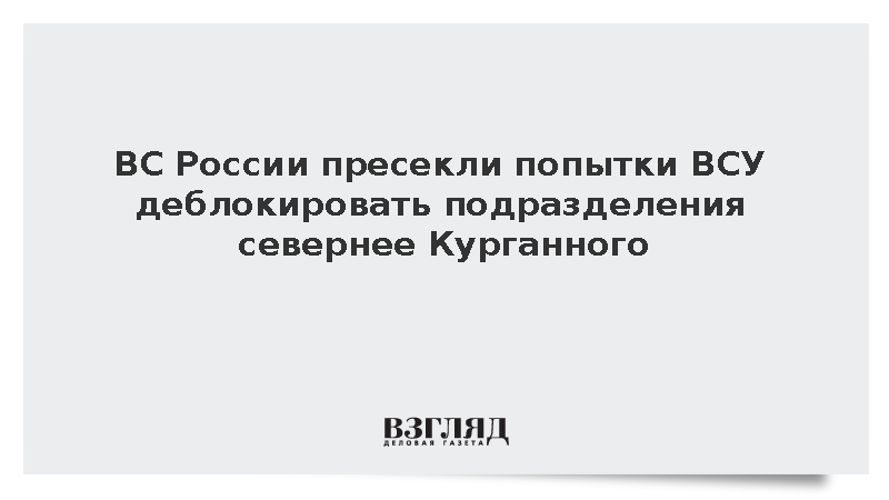 ВС России пресекли попытки ВСУ деблокировать подразделения севернее Курганного