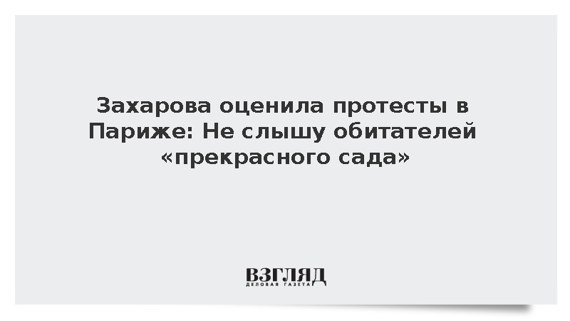 Захарова о протестах в Париже: Не слышу обитателей «прекрасного сада»