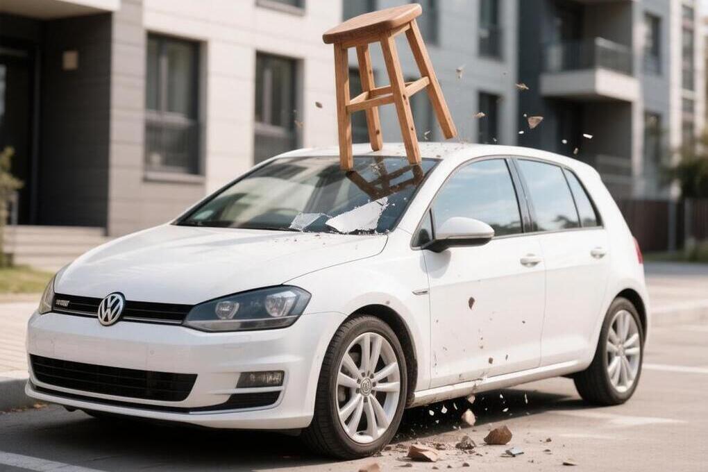 В Балашихе «летающая» табуретка едва не уничтожила припаркованный Volkswagen