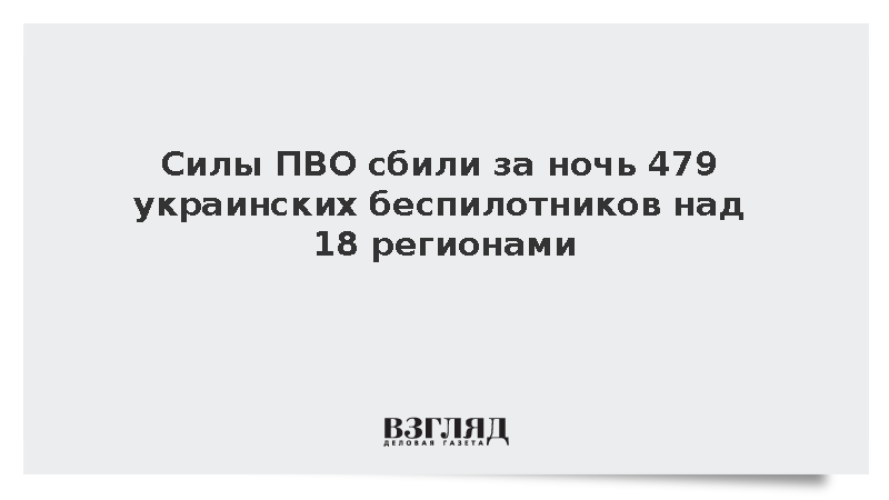 Силы ПВО сбили за ночь 479 украинских беспилотников над 18 регионами