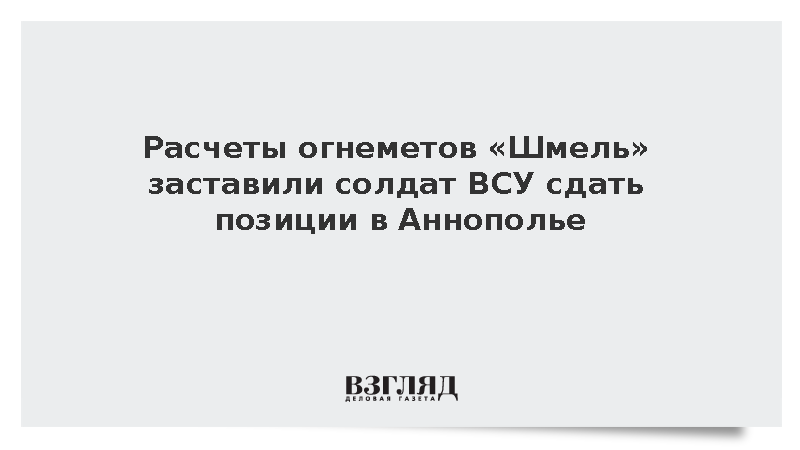 Российские войска принудили ВСУ к сдаче в Аннополье ударами огнеметов «Шмель»