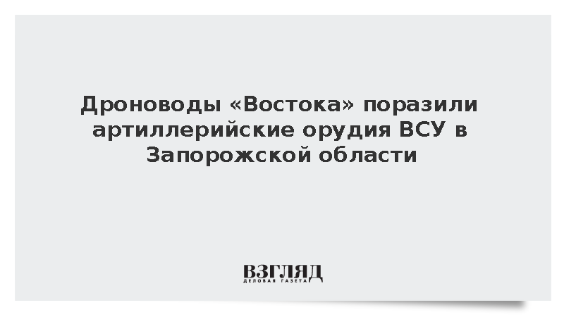 Дроноводы «Востока» поразили артиллерийские орудия ВСУ в Запорожской области