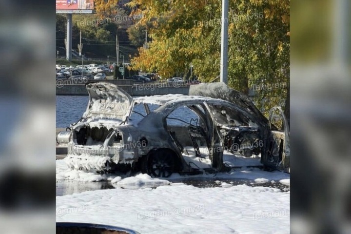 В Воронеже на Чернавском мосту сгорел Ford
