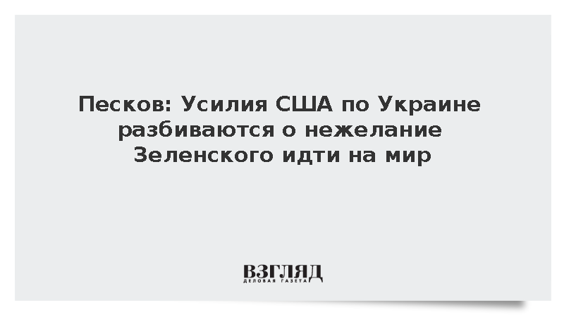 Песков: Усилия США по Украине разбиваются о нежелание Зеленского идти на мир