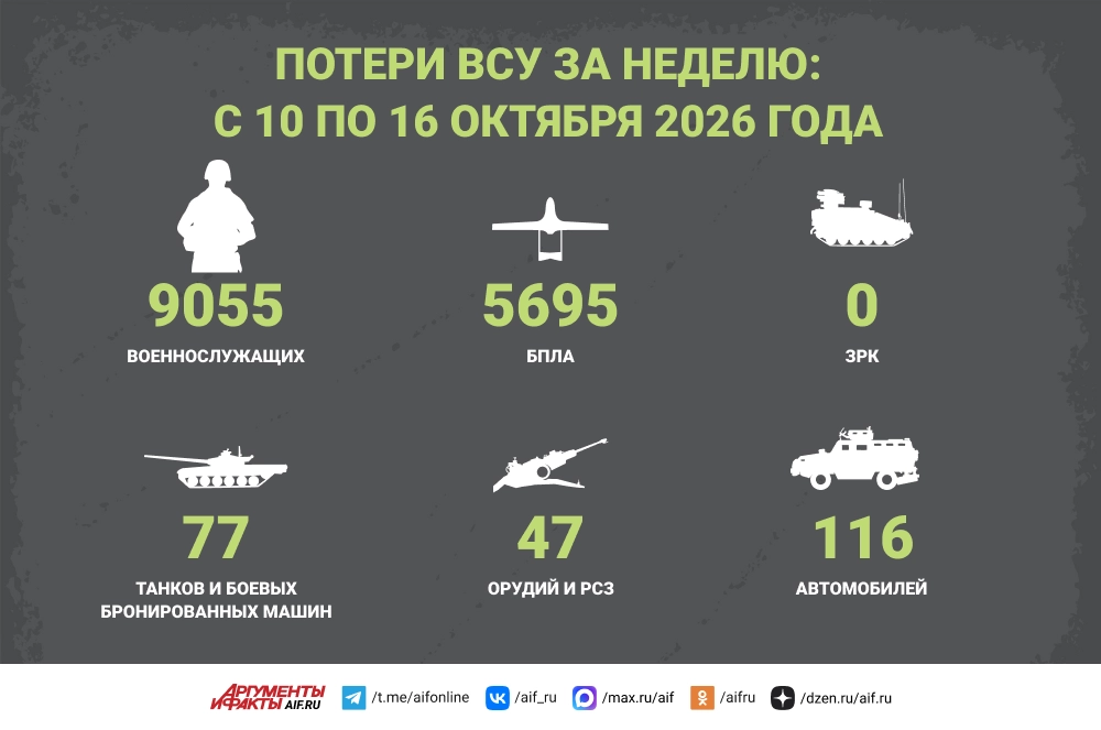 Потери ВСУ за неделю: с 10 по 16 октября 2026 года
