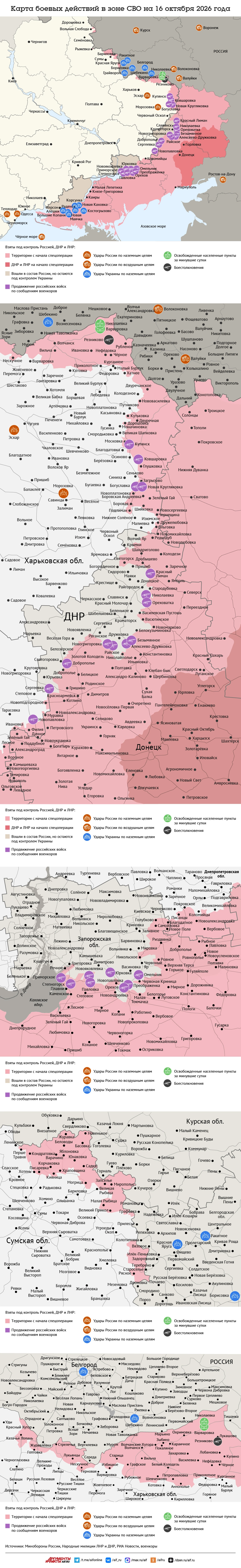 Карта боевых действий в зоне СВО на 16 октября 2026 года