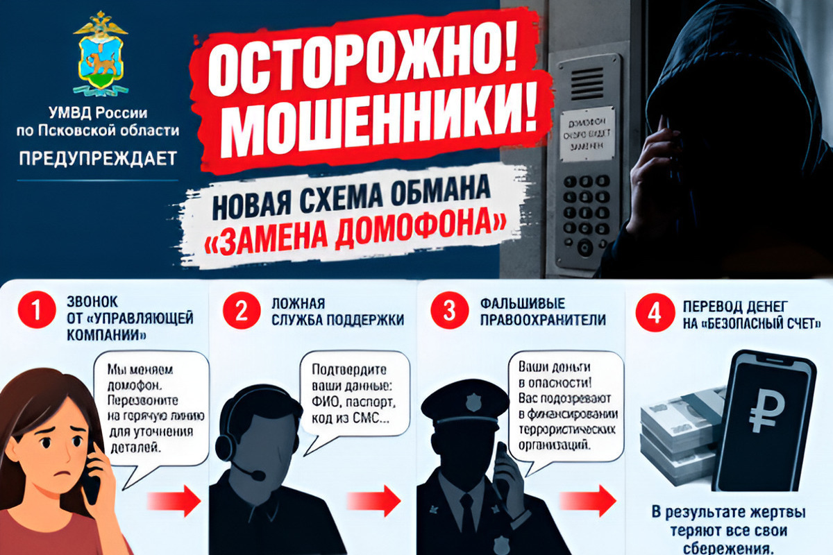 Полиция Псковской области предупредила о новой схеме обмана через «замену домофона»