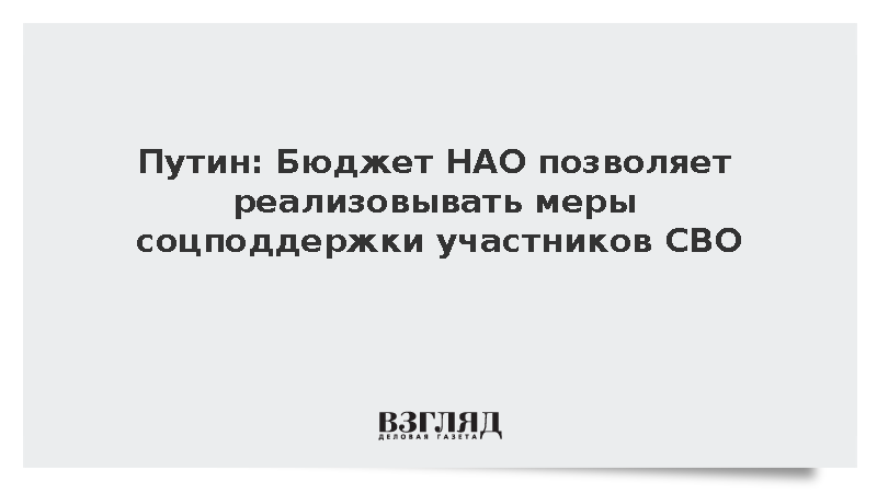 Путин: Бюджет НАО позволяет реализовывать меры соцподдержки участников СВО