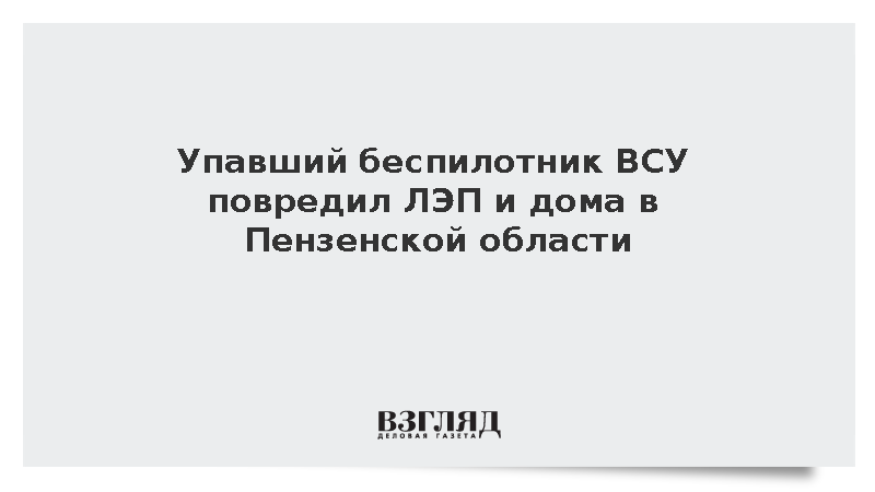 Упавший беспилотник ВСУ повредил ЛЭП и дома в Пензенской области