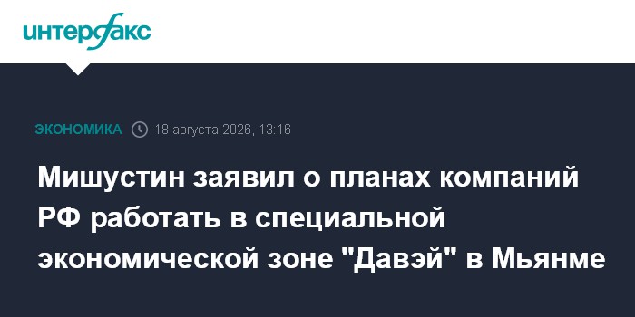 Мишустин заявил о планах компаний РФ работать в специальной экономической зоне "Давэй" в Мьянме