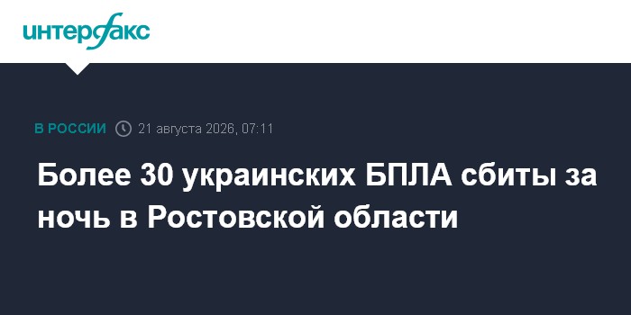 Более 30 украинских БПЛА сбиты за ночь в Ростовской области