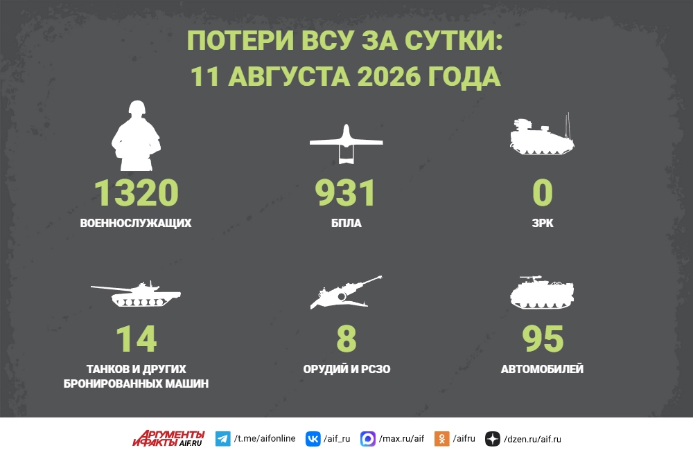 Потери ВСУ за сутки: 11 августа 2026 года