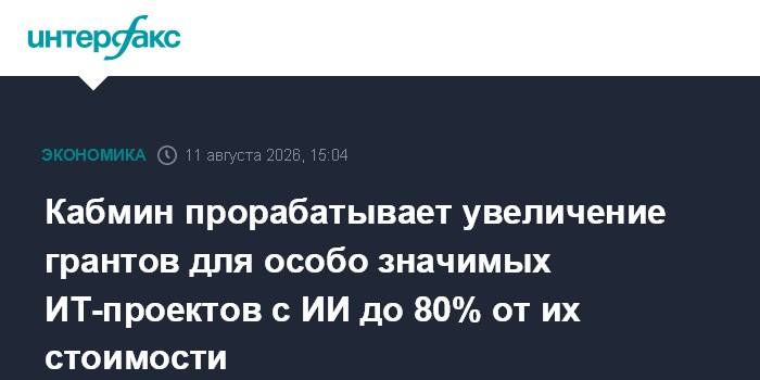 Кабмин прорабатывает увеличение грантов для особо значимых ИТ-проектов с ИИ до 80% от их стоимости